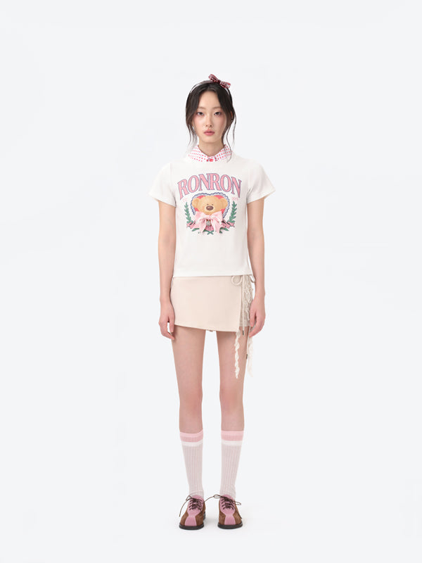 13DE MARZO x RONRON Bear Ribbon Slim Top Beige