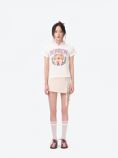 13DE MARZO x RONRON Bear Ribbon Slim Top Beige