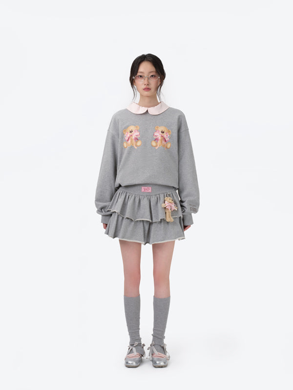 13DE MARZO x RONRON Double Ribbon Bear Sweater Grey