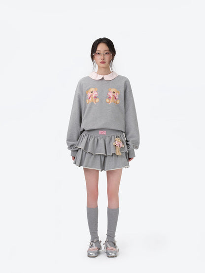13DE MARZO x RONRON Double Ribbon Bear Sweater Grey