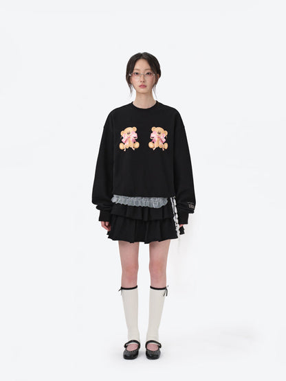13DE MARZO x RONRON Double Ribbon Bear Sweater Black