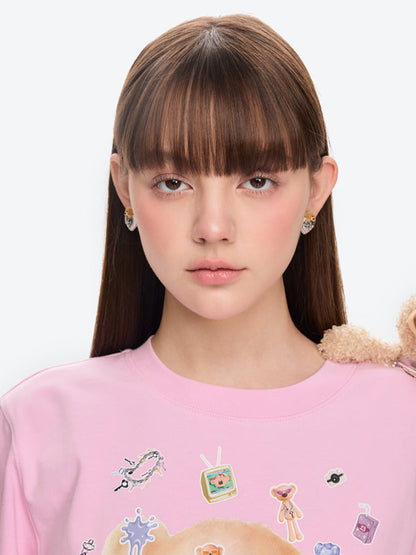 13DE MARZO Bear Heart Pearl Ear Stud