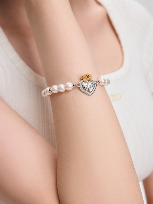 13DE MARZO Bear Heart Pearl Bracelet