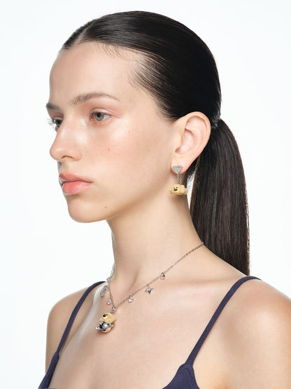 13DE MARZO Bear Logo Planet  Zircon Necklace