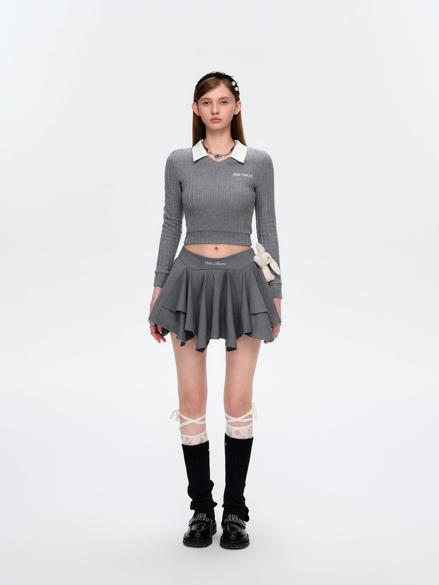 13DE MARZO Asymmetrical Pleated Cake Skort Grey