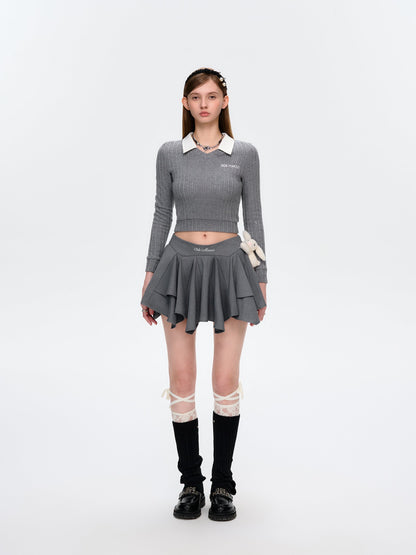 13DE MARZO Asymmetrical Pleated Cake Skort Grey