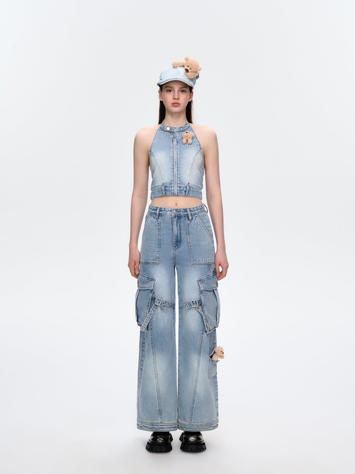 13DE MARZO Denim Cargo Pants Blue