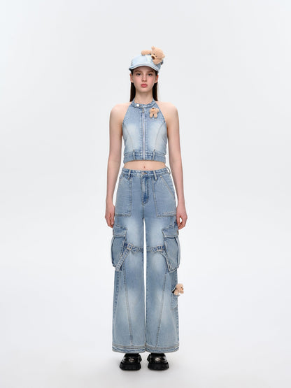 13DE MARZO Denim Cargo Pants Blue