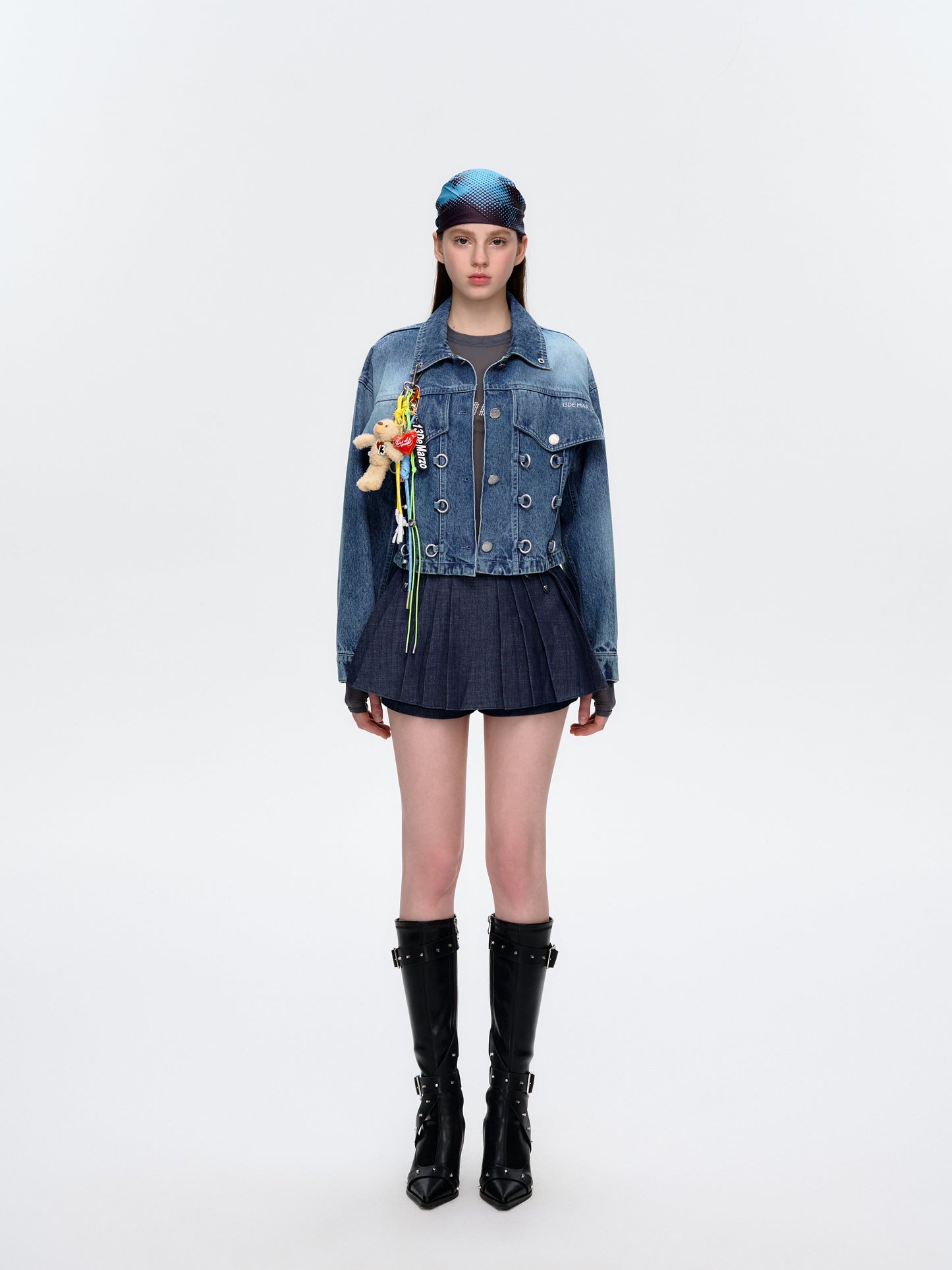 13DE MARZO Maximalist Pendant Denim Jacket Blue