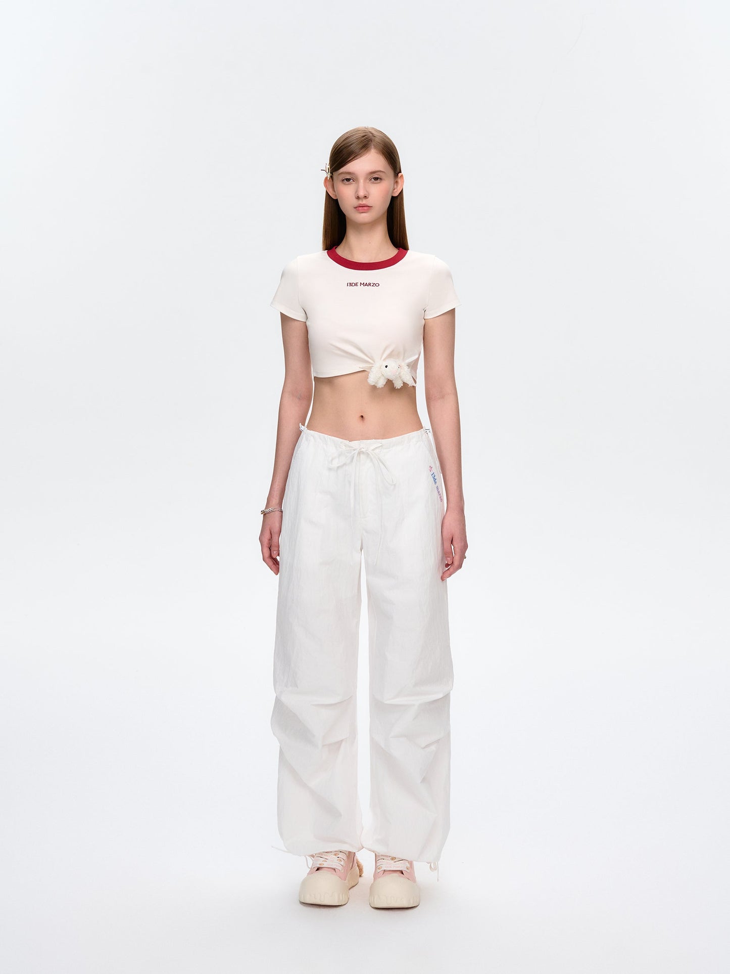 13DE MARZO Knot Cropped Top White