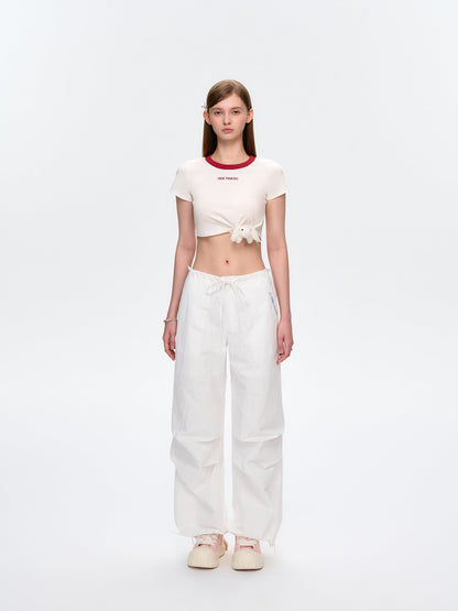 13DE MARZO Knot Cropped Top White