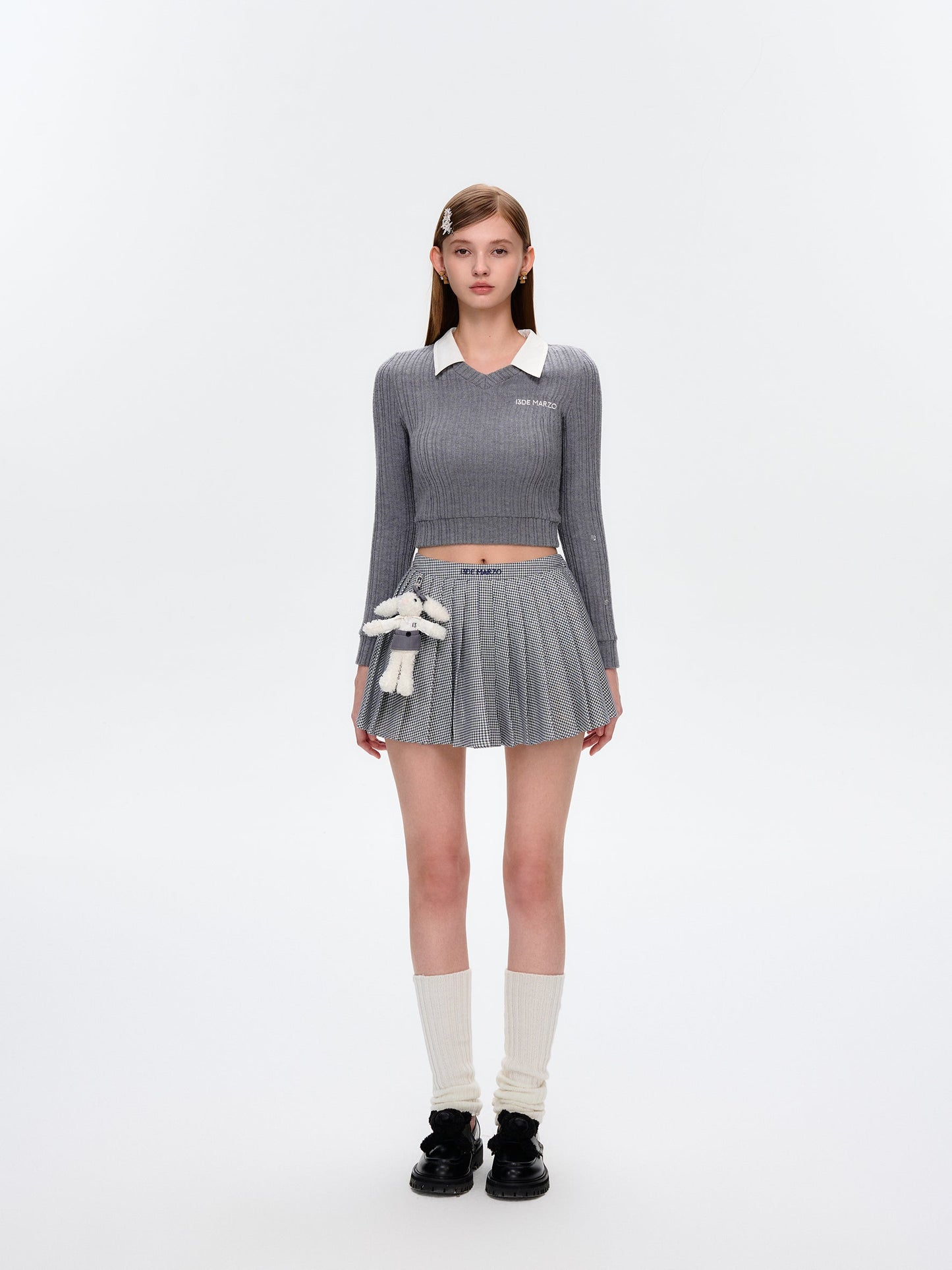 13DE MARZO Plaid Pleated Skirt Blue