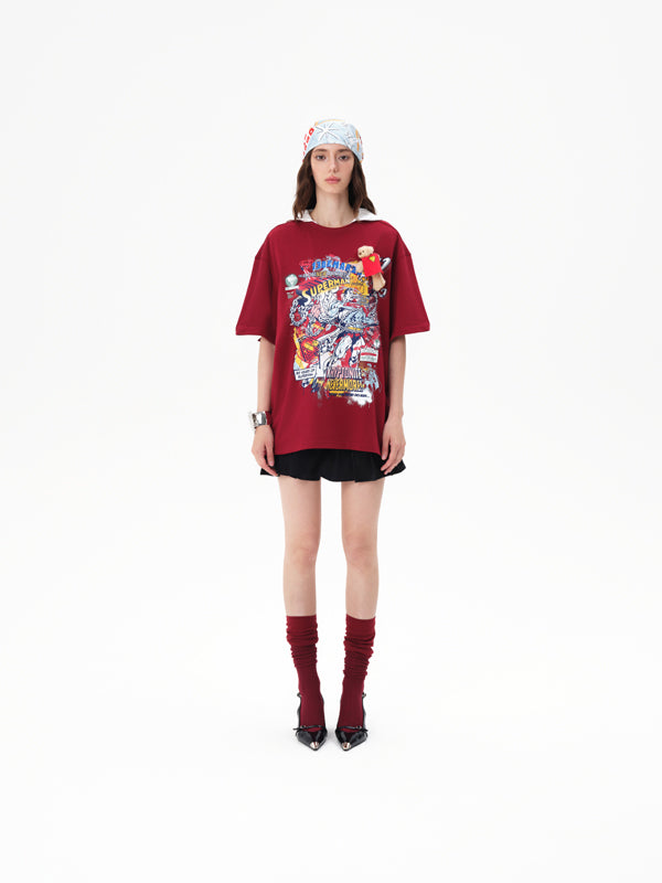 13DE MARZO x Superman Bear Illustrated T-shirt Red