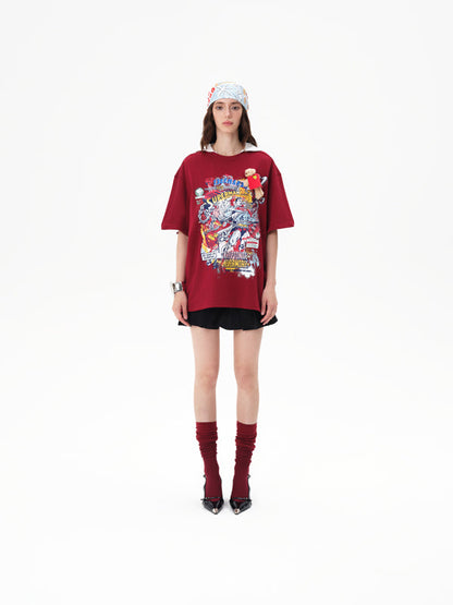 13DE MARZO x Superman Bear Illustrated T-shirt Red