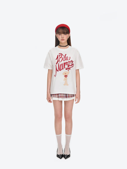 13DE MARZO Doozoo Checked Ribbon T-Shirt White