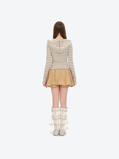 13DE MARZO Striped Bear Embossed Fitted Long Sleeve Khaki