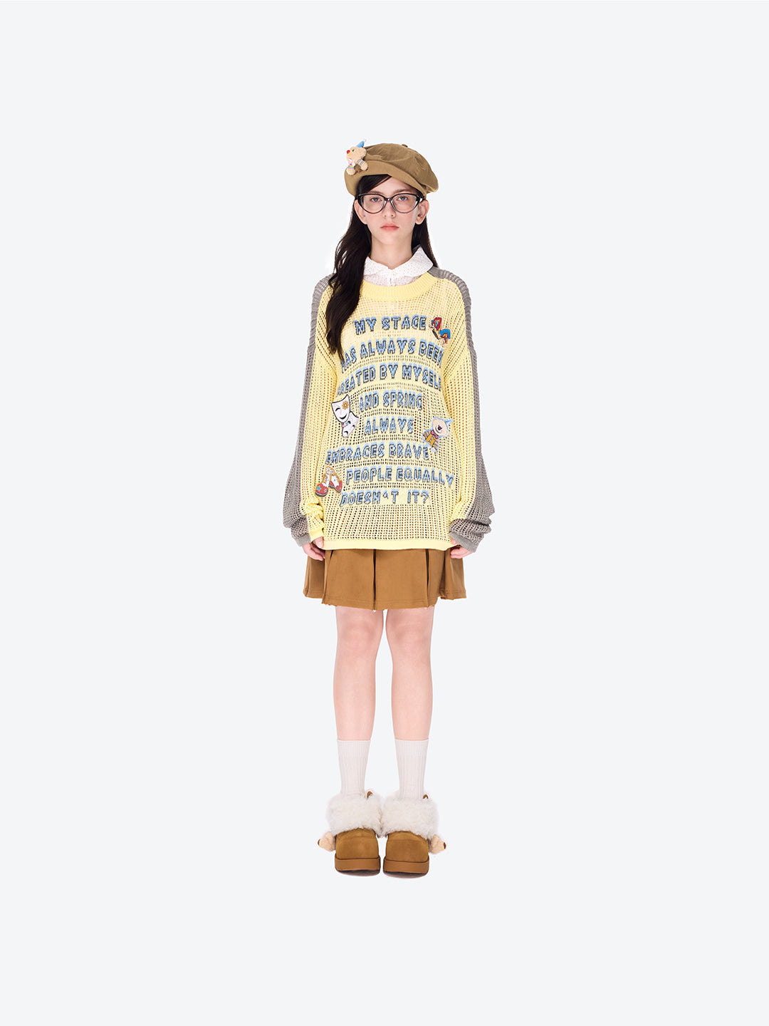 13DE MARZO Rebel Clown Bear Hollow Sweater Yellow