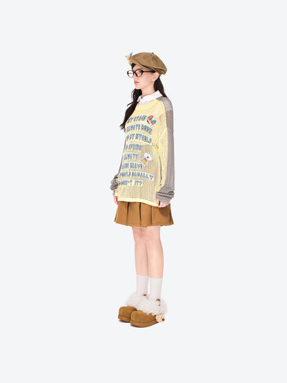 13DE MARZO Rebel Clown Bear Hollow Sweater Yellow