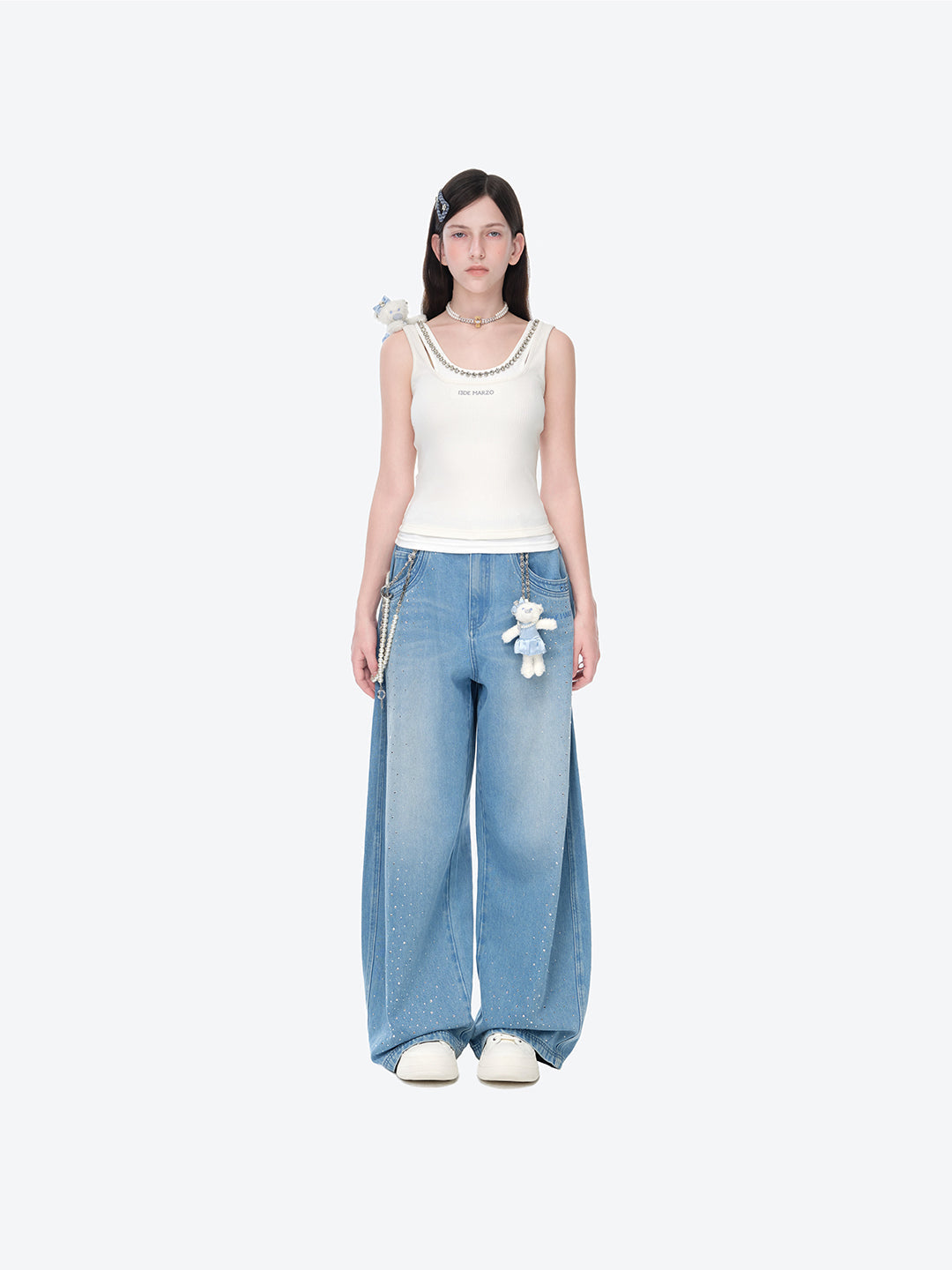 13DE MARZO Faux Gem Vest White