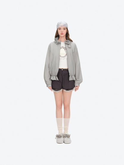 13DE MARZO Lace Collar Lightweight Jacket Grey