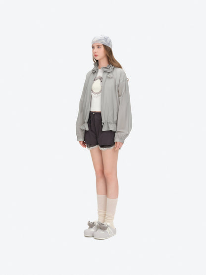 13DE MARZO Lace Collar Lightweight Jacket Grey