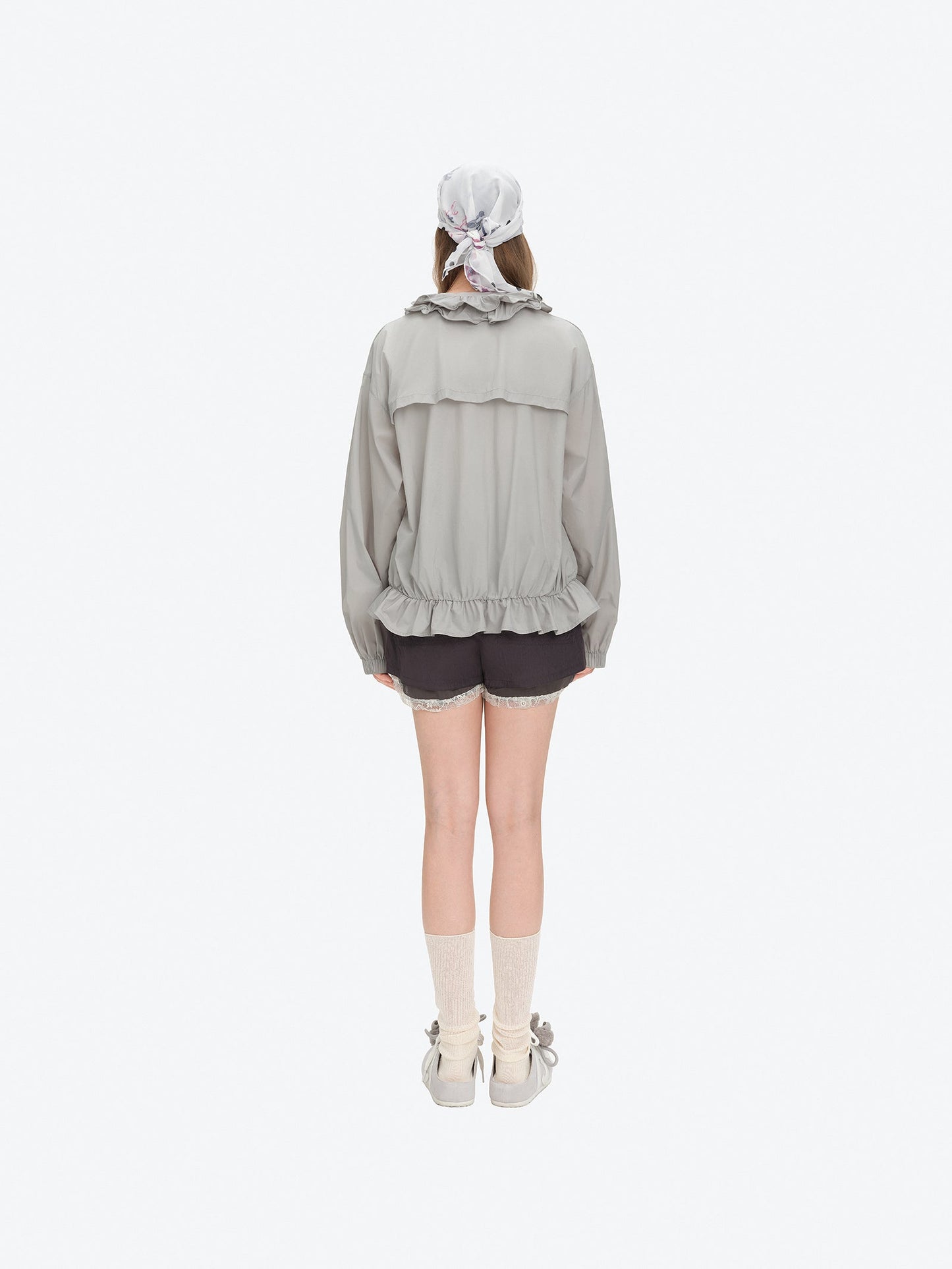 13DE MARZO Lace Collar Lightweight Jacket Grey