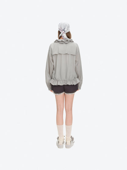 13DE MARZO Lace Collar Lightweight Jacket Grey