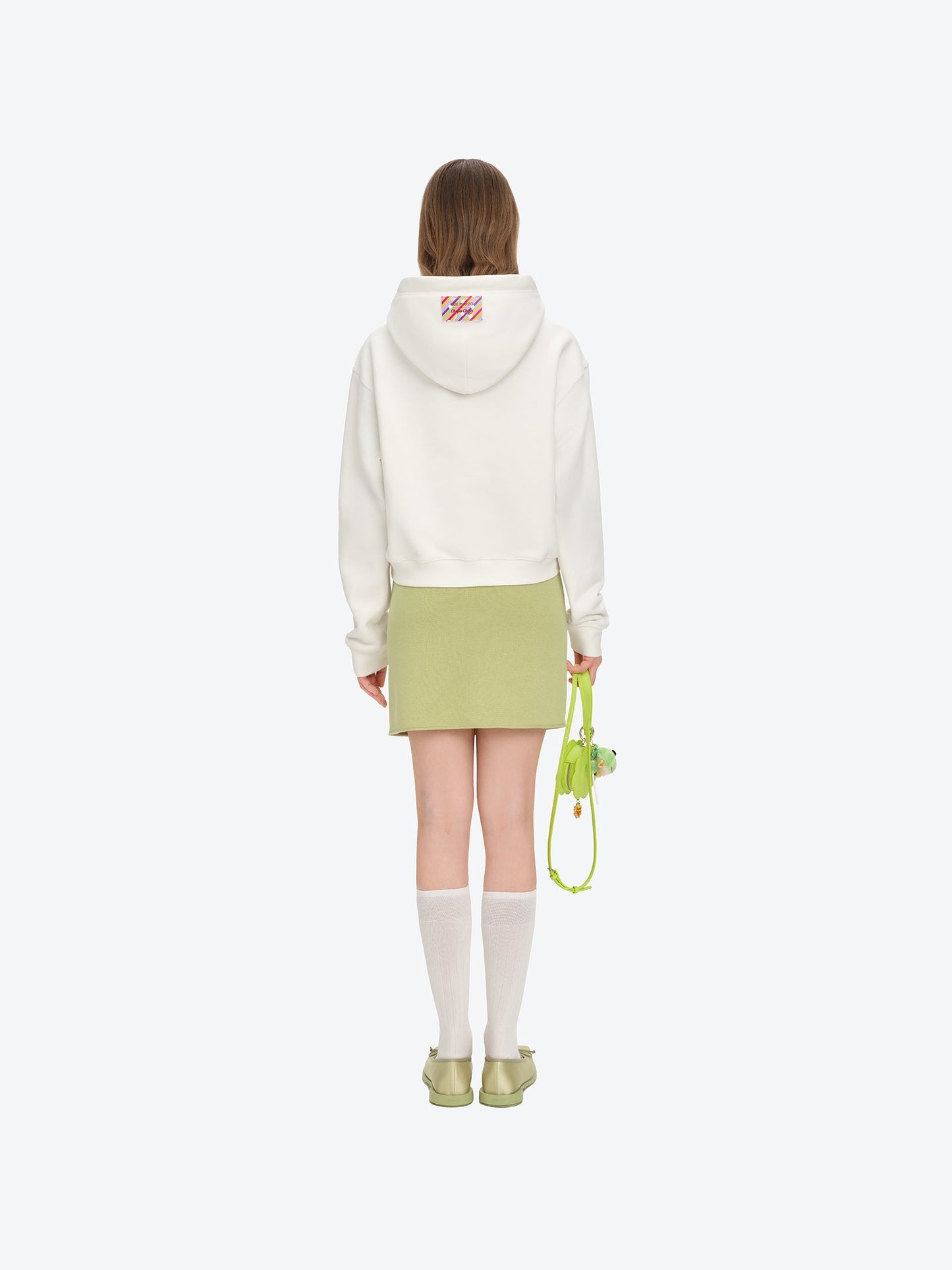 13DE MARZO Lollipop Wrapper Cropped Hoodie White