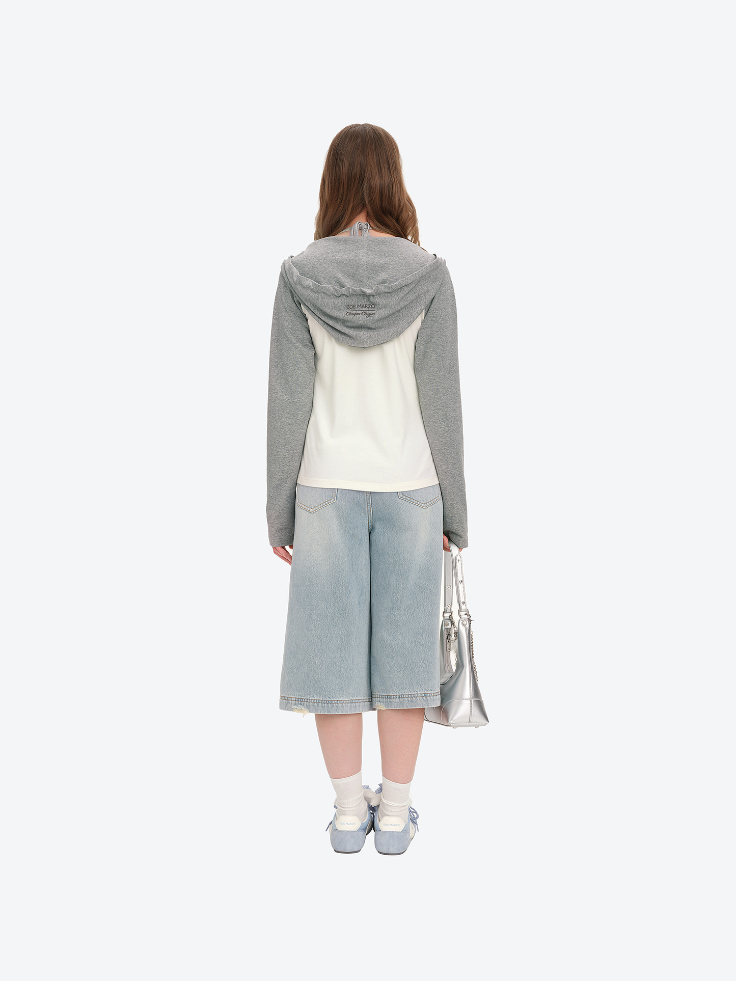 13DE MARZO Raglan Sleeve Hooded Long Sleeve Grey