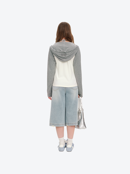 13DE MARZO Raglan Sleeve Hooded Long Sleeve Grey