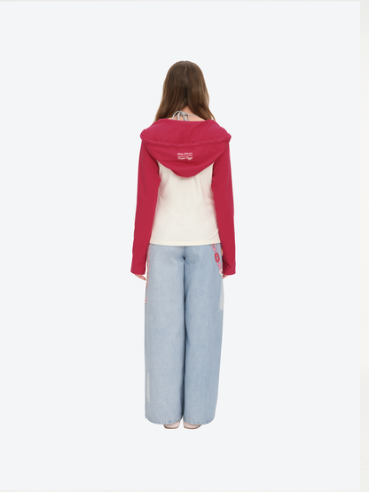 13DE MARZO Raglan Sleeve Hooded Long Sleeve Red