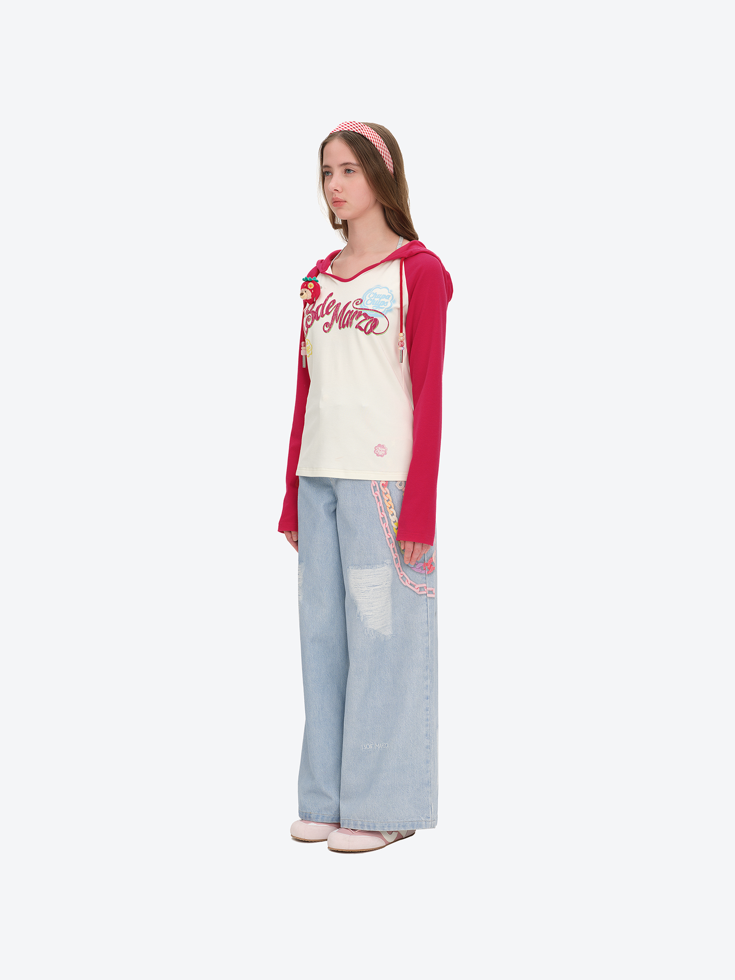 13DE MARZO Raglan Sleeve Hooded Long Sleeve Red