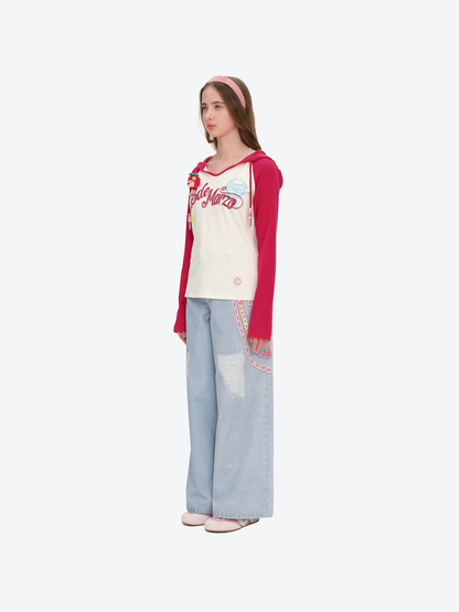 13DE MARZO Raglan Sleeve Hooded Long Sleeve Red