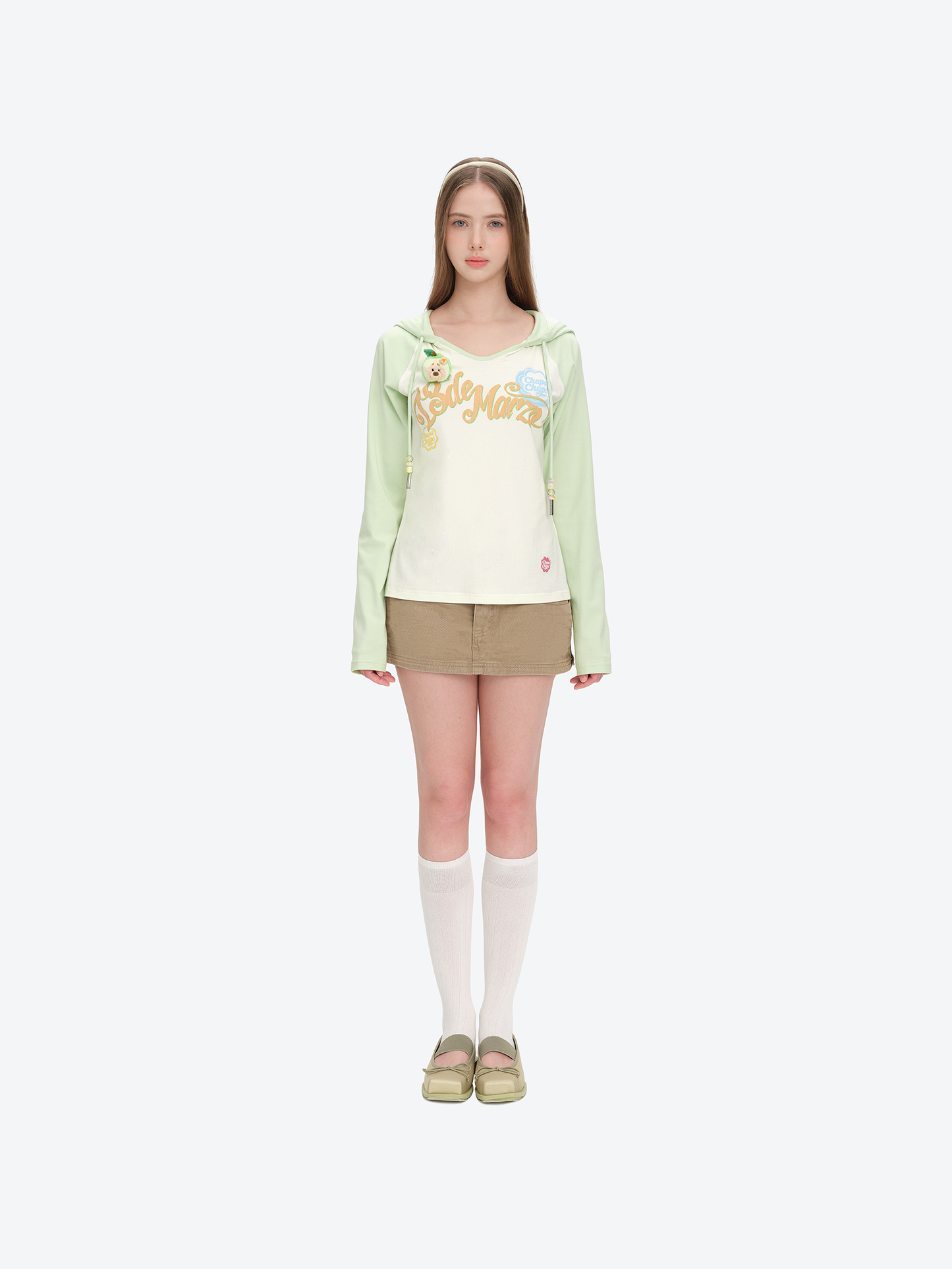 13DE MARZO Raglan Sleeve Hooded Long Sleeve Green