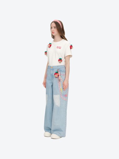 13DE MARZO x Chupa Chups Charm Chain Printed Jeans Blue