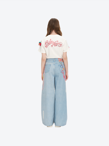 13DE MARZO x Chupa Chups Charm Chain Printed Jeans Blue