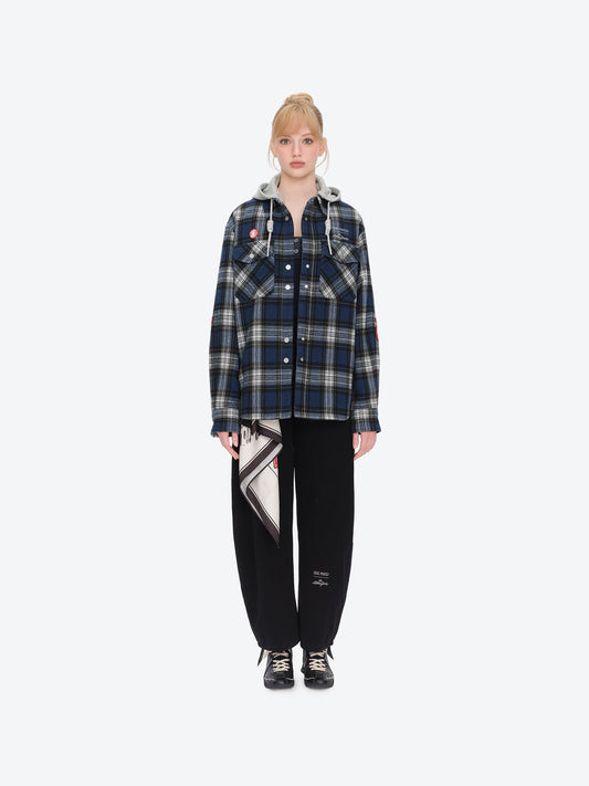 13DE MARZO Rolling Stones Plaid Shirt Jacket Blue