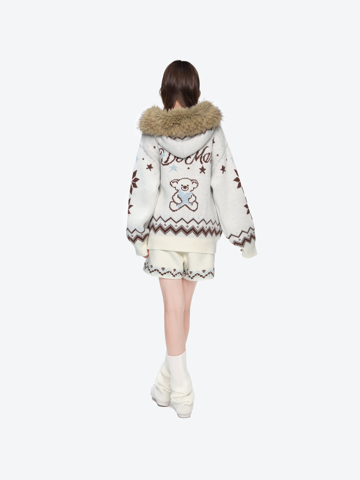 13DE MARZO Fair Isle Collar Zip Hoodie Beige
