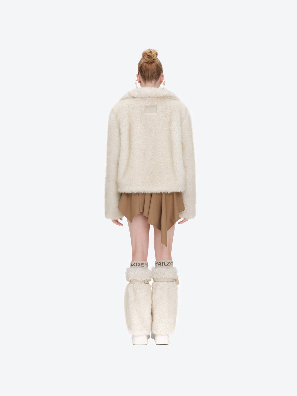 13DE MARZO Rolling Stones Cropped Faux Fur Jacket Beige