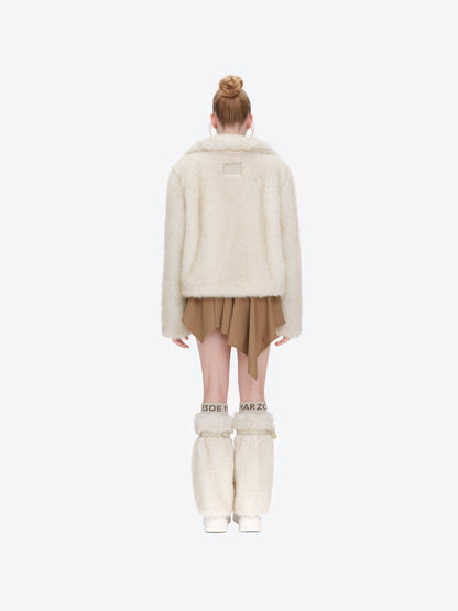 13DE MARZO Rolling Stones Faux Fur Leg Warmer Beige