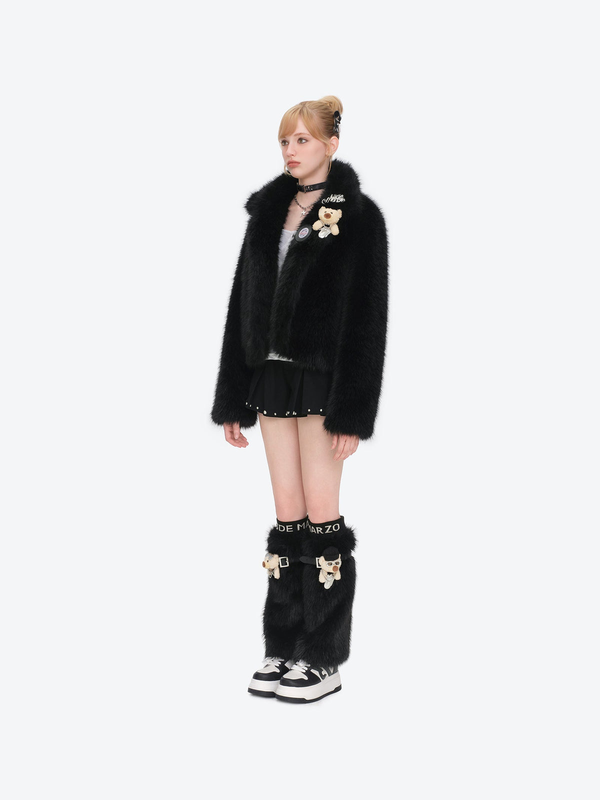 13DE MARZO Rolling Stones Faux Fur Leg Warmer Black