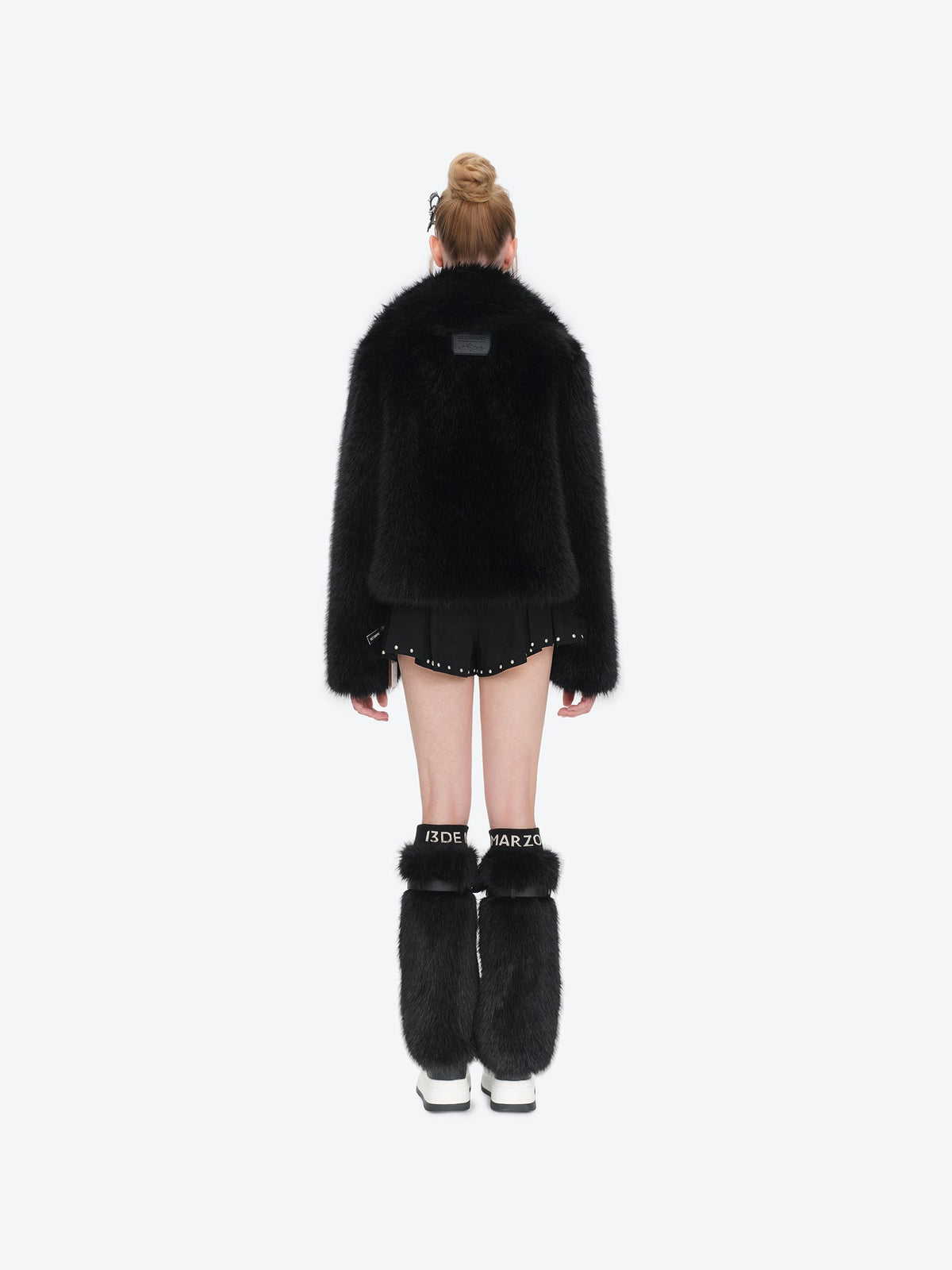 13DE MARZO Rolling Stones Cropped Faux Fur Jacket Black