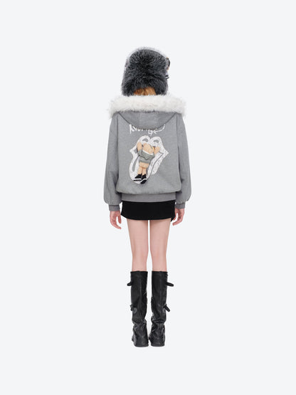 13DE MARZO Rolling Stones Tongue Shimmer Print Jacket Grey