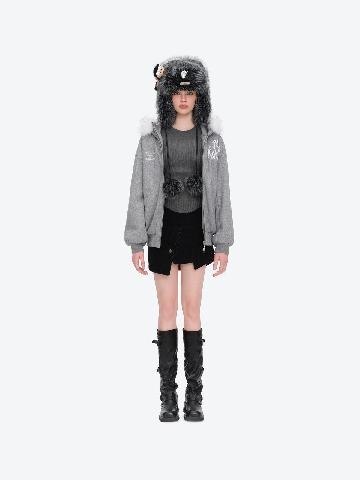 13DE MARZO Rolling Stones Tongue Shimmer Print Jacket Grey