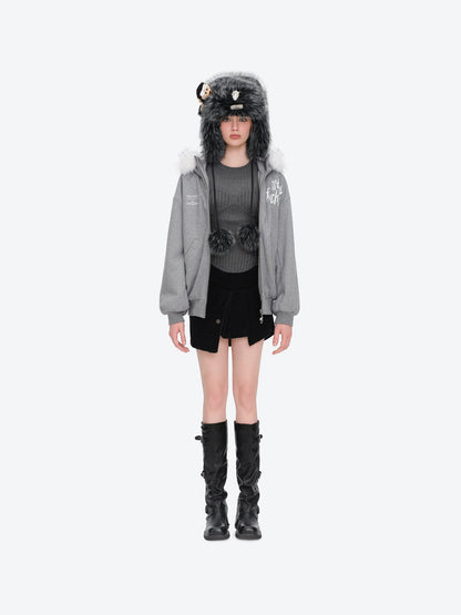 13DE MARZO Rolling Stones Tongue Shimmer Print Jacket Grey