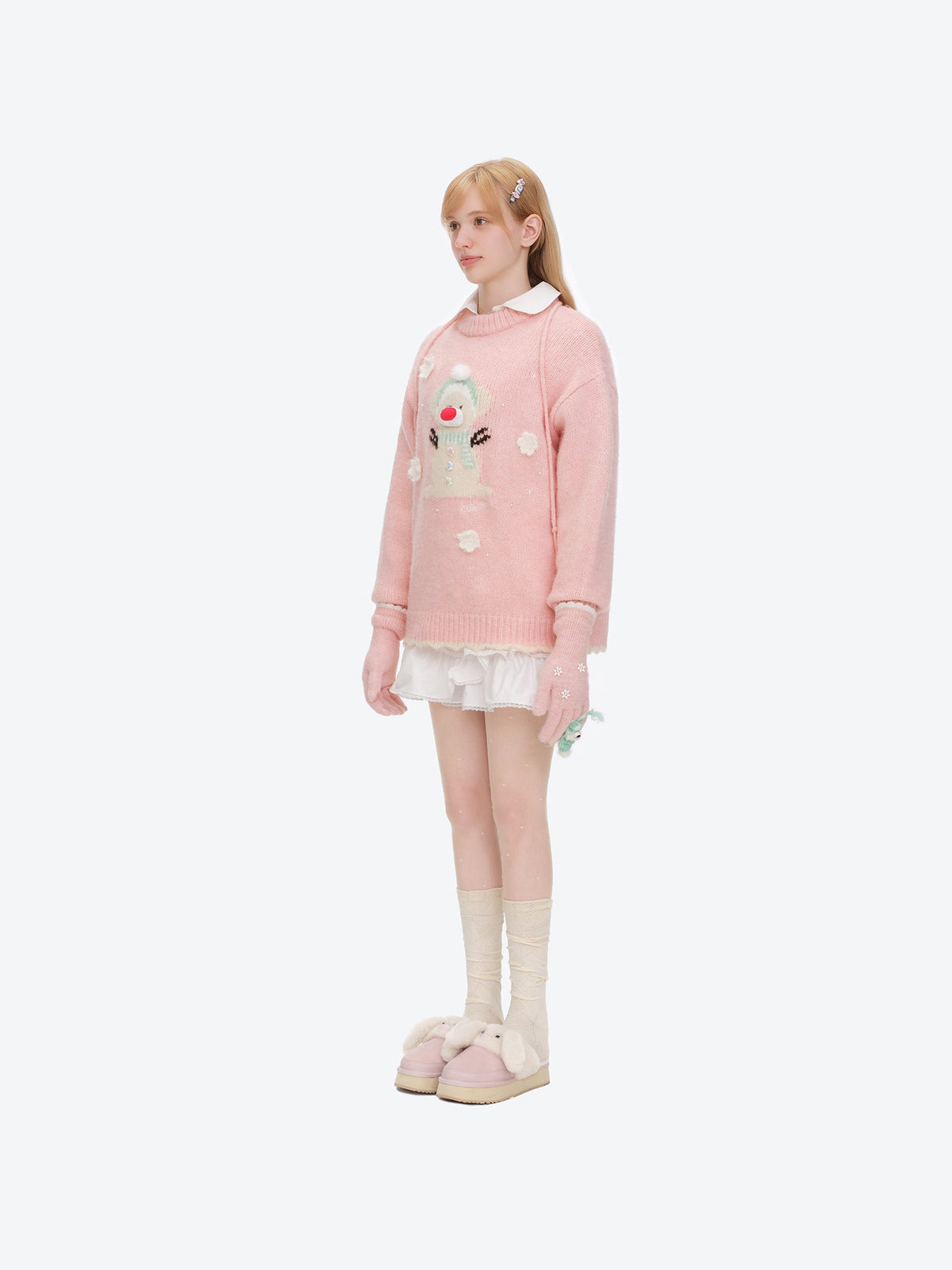 13DE MARZO Snow Bear Gloves Pink