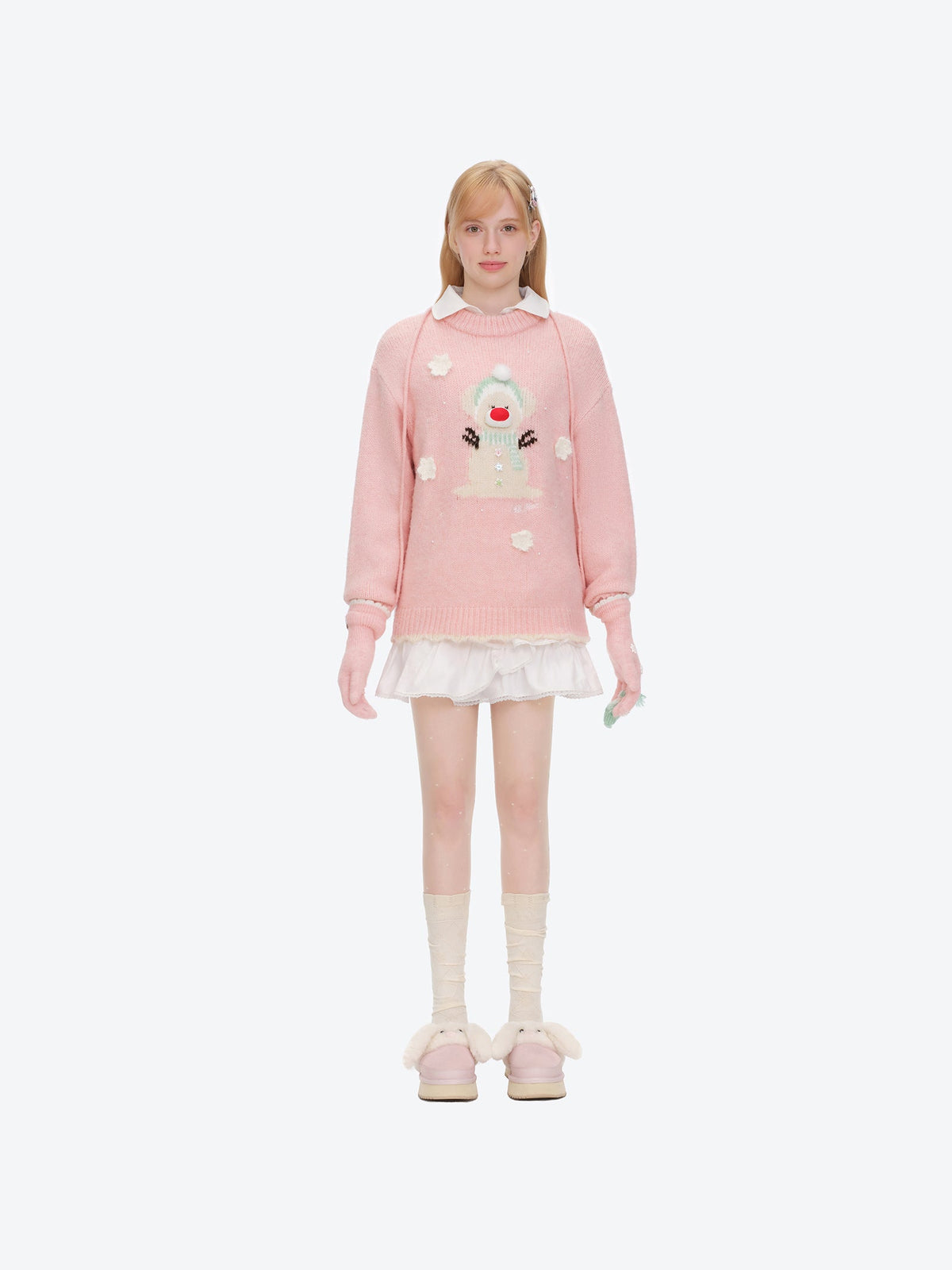 13DE MARZO Snow Bear Gloves Pink