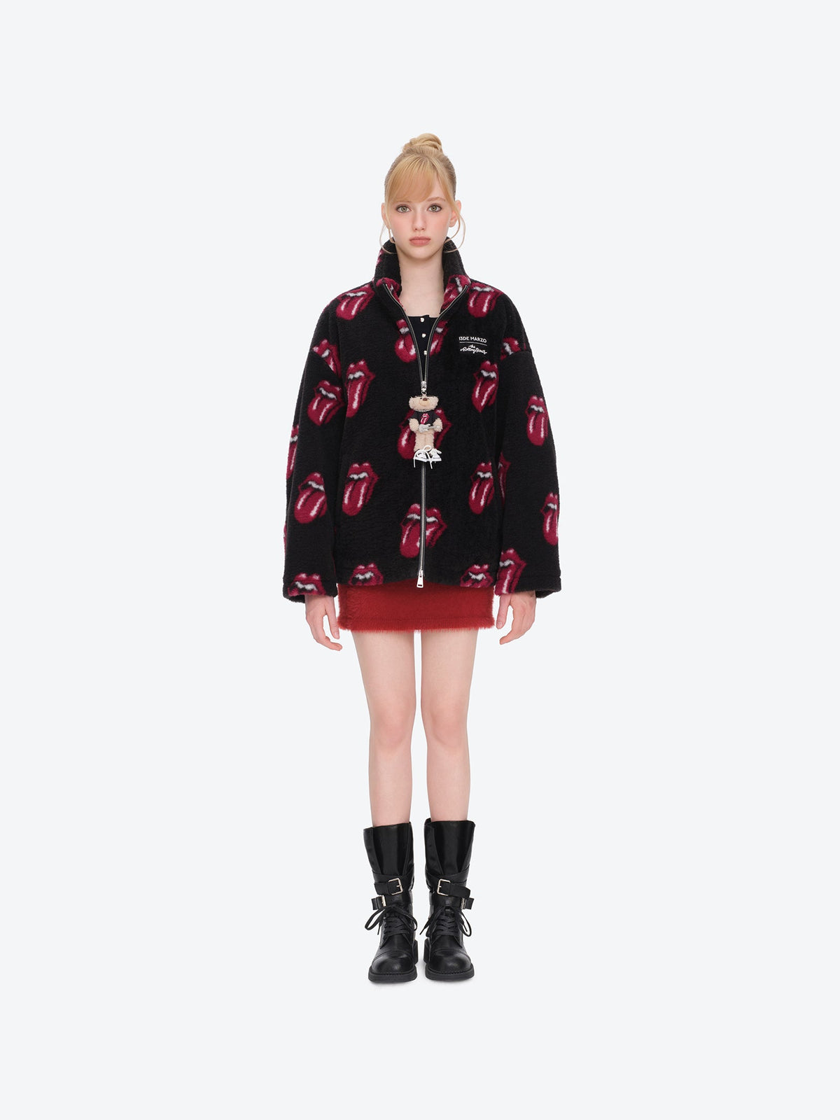 13DE MARZO Rolling Stones All-Over Print Coat Black