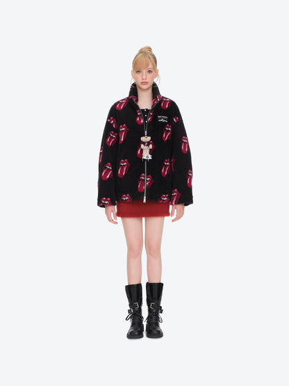 13DE MARZO Rolling Stones All-Over Print Coat Black