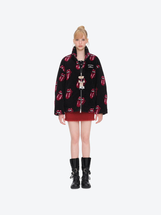 13DE MARZO Rolling Stones All-Over Print Coat Black